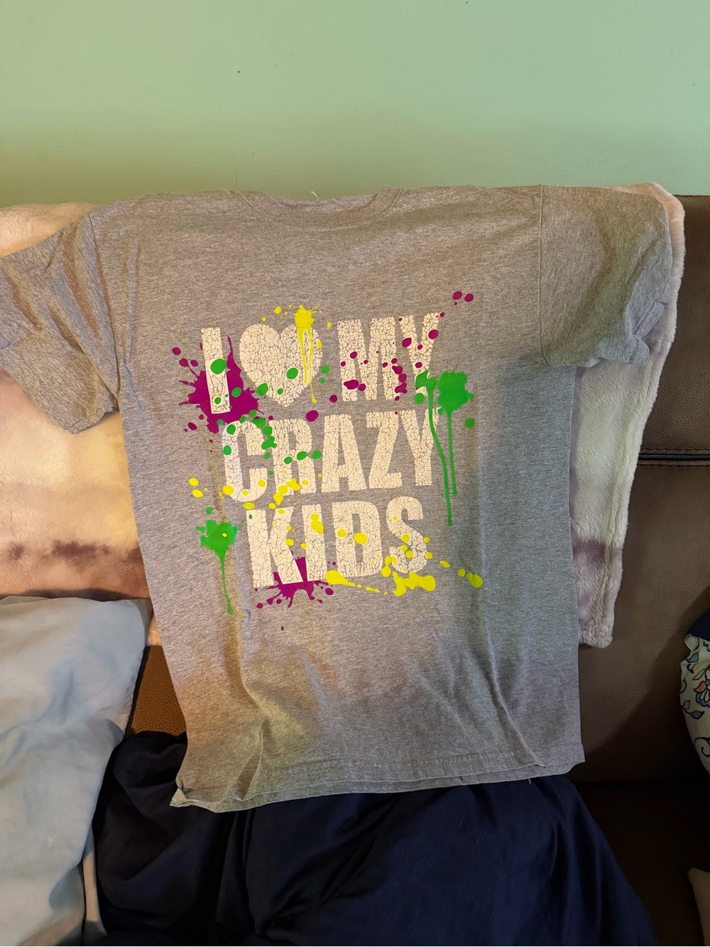 Graphic 'Lovin Crazy Kids' Short Sleeve Tee - Gray with Neon Splatter